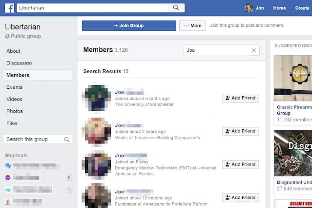 البحث عن أصدقاء في الفيس بوك