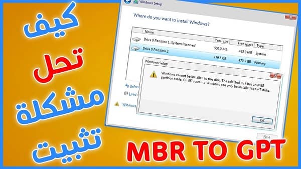 حل مشكلة windows cannot be installed to this disk