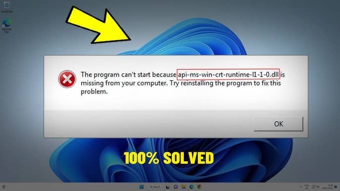 مشكلة the program can't start because api-ms-win-crt-runtime-l1-1-0 dll